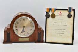 ARCHIVE INCLUDING MEDALS,MANTLE CLOCK, CERTIFICATE ETC, including British War & Victory Medals on