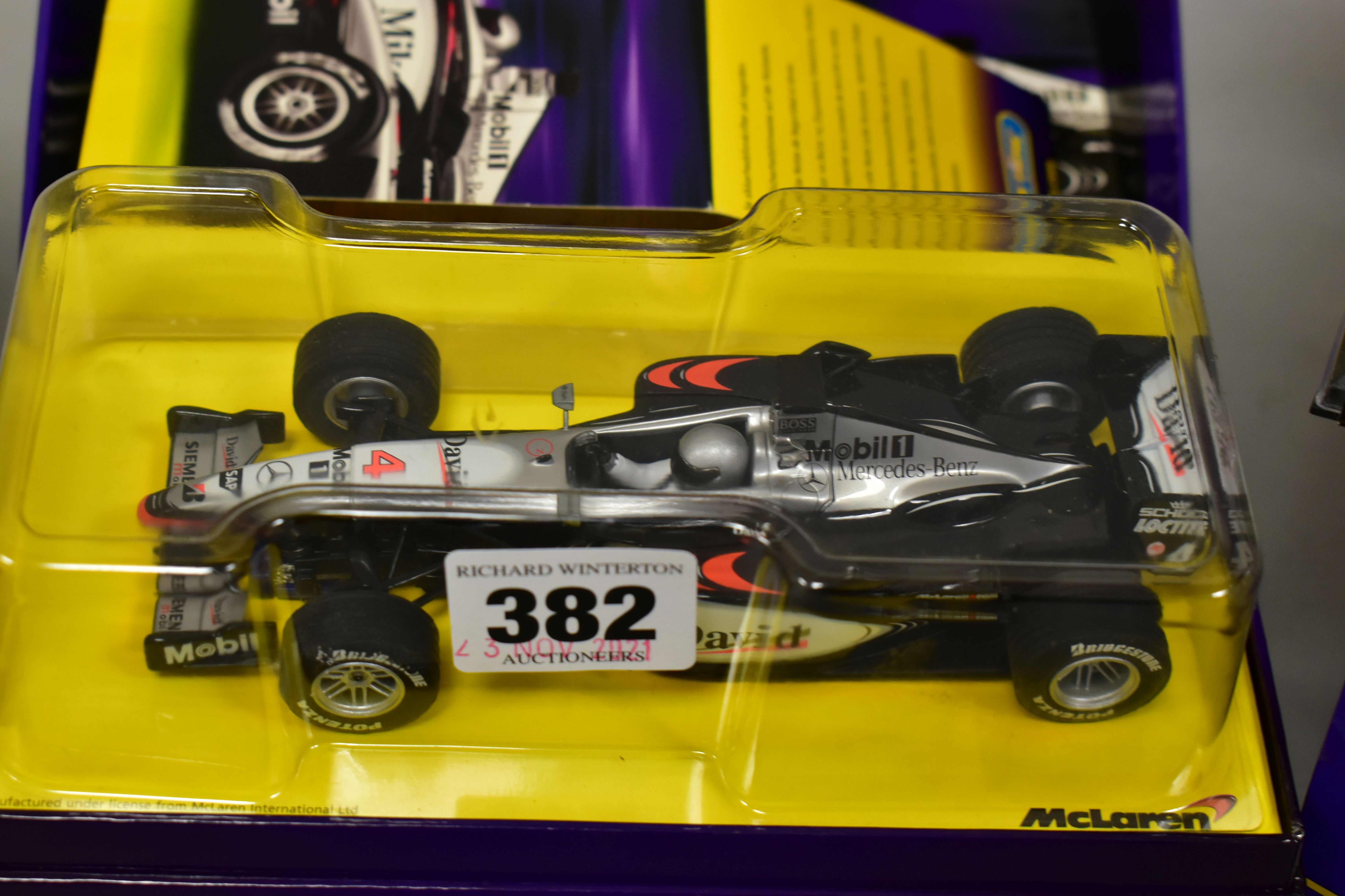 FIVE BOXED SCALEXTRIC McLAREN MERCEDES MP4-16 F1 RACING CARS, No.5 DAVID 2004 (C2554), No.6 KIMI - Image 4 of 7