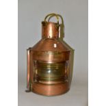 A COPPER SHIPS LANTERN, Bow Port Patt 23. converted for electricity, having brass fittings, standing