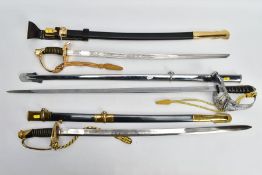 THREE REPLICA DISPLAY SWORDS, as follows, (a) American Civil War style short sword, and scabbard,