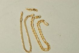 TWO BRACELETS, the first a figaro chain bracelet, broken, clasp stamped 375, the second a 9ct gold