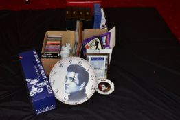 THREE BOXES OF MEMORABELIA AND A CD BOXSET PERTAINING TO ELVIS PRESLEY including seven 180gr LPs a