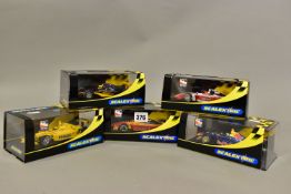FIVE BOXED SCALEXTRIC DALLARA INDY RACING CARS, assorted liveries, Red Bull No.52 (C2394),