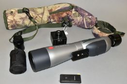 A LEICA APO-TELEVID 77 SPOTTING SCOPE fitted with a T77 20x-60x eyepiece along with a T77 40x-ww and