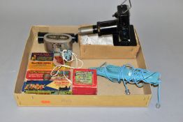 A QUANTITY OF ASSORTED VINTAGE TOYS AND GAMES ETC., to include battery powered tinplate Magic