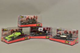 FOUR BOXED SCX MINARDI F1 RACING CARS, all 1:32 scale, GP.2000 No.20 (60570), GP Australia 2002 No.