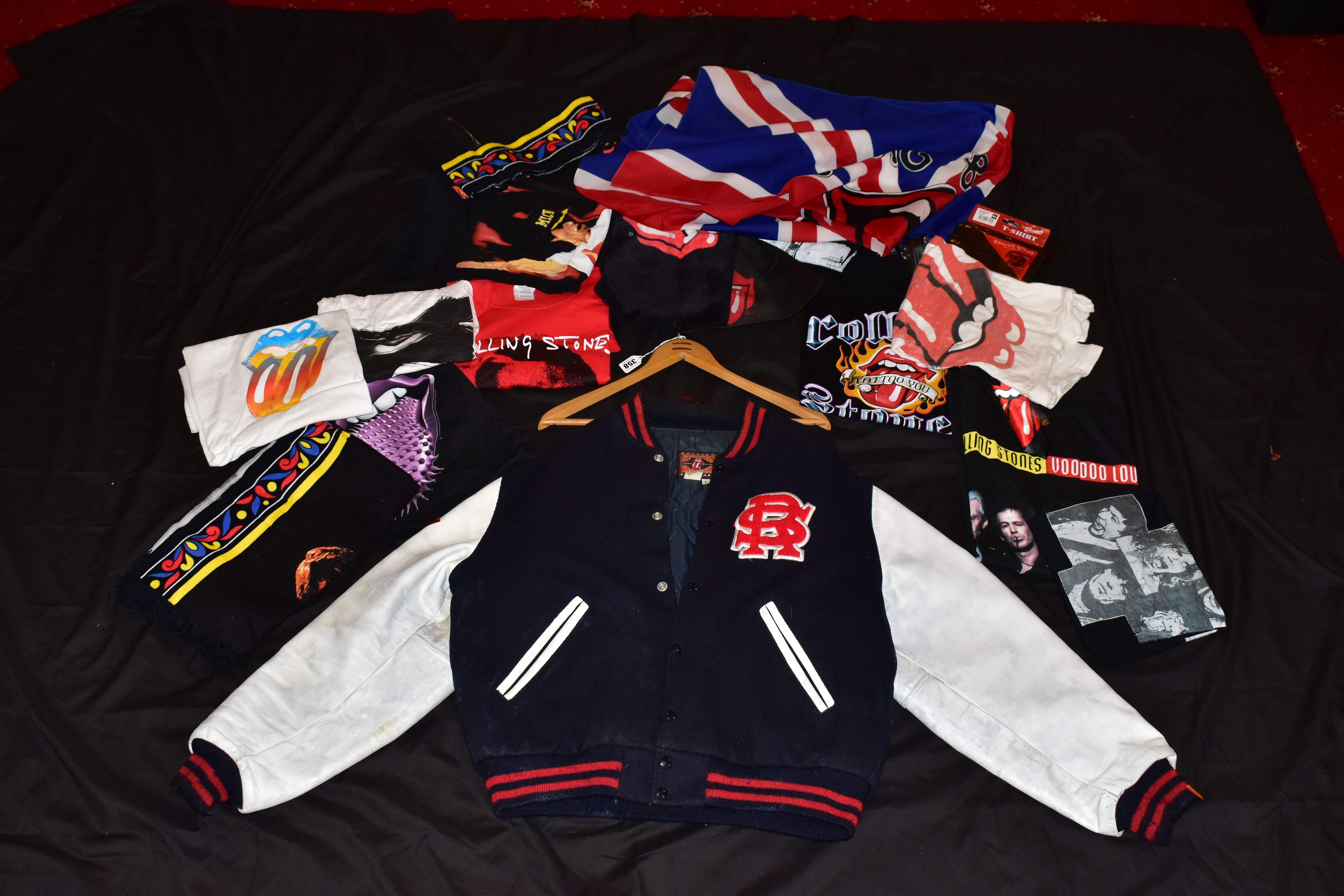 A ROLLING STONE '95' WORLD TOUR JACKET with white leather arms, Rolling Stones Rockware label,