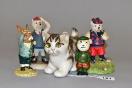 A WINSTANLEY KITTEN AND FOUR OTHER FIGURES BY ROBERT HARROP, ETC, comprising a Winstanley kitten