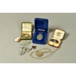 EIGHT ITEMS OF SILVER AND COSTUME JEWELLERY, to include a lapis lazuli and split pearl bug brooch,