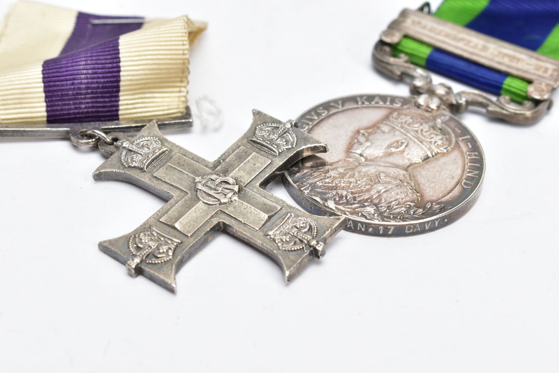 AN INDIA GENERAL SERVICE MEDAL 1909 AND A REPRODUCTION GEO V MILITARY CROSS, the GSM is named 2631 - Image 7 of 7