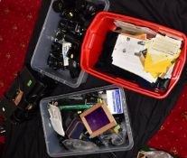 THREE TRAYS CONTAINING CAMERA AND EQUIPMENT including a Cosina CSM SLR, a Chinon CM4 SLR, an Edixa