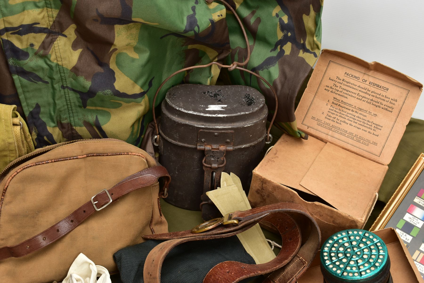 A BOX CONTAINING VARIOUS MILITARY ITEMS, to include, Original WWI parchment scroll named to - Image 6 of 7