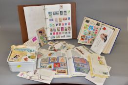 STAMPS, a box of stamps in two albums and loose in plastic tub