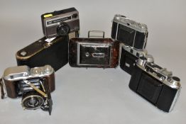 SIX FOLDING CAMERAS FROM KODAK AND ENSIGN comprising of a Regent 1, a Special 1, a Commando, an Auto