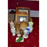 THREE SALT GLAZE STONE WARE FLAGONS, VARIOUS CERAMICS, PICTURES,ETC including four limited edition