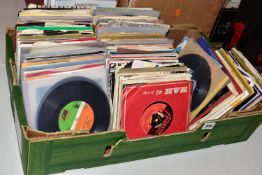A TRAY CONTAINING APPROX THREE HUNDRED 7in SINGLES mostly from the 1970s and 80s artists include,