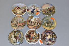 NINE PRATT WARE POT LIDS, comprising Dr Johnson, Peace, The Village Wedding, Landing the Fare