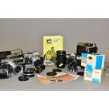 A TRAY CONTAINING SIX PETRI FILM CAMERAS comprising of a Flex V3 with 50mm f2 lens, a FT with a