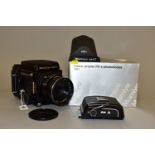 A MAMIYA RB67 PROFESSIONAL S MEDIUM FORMAT CAMERA with a boxed PD Prism Finder and standard