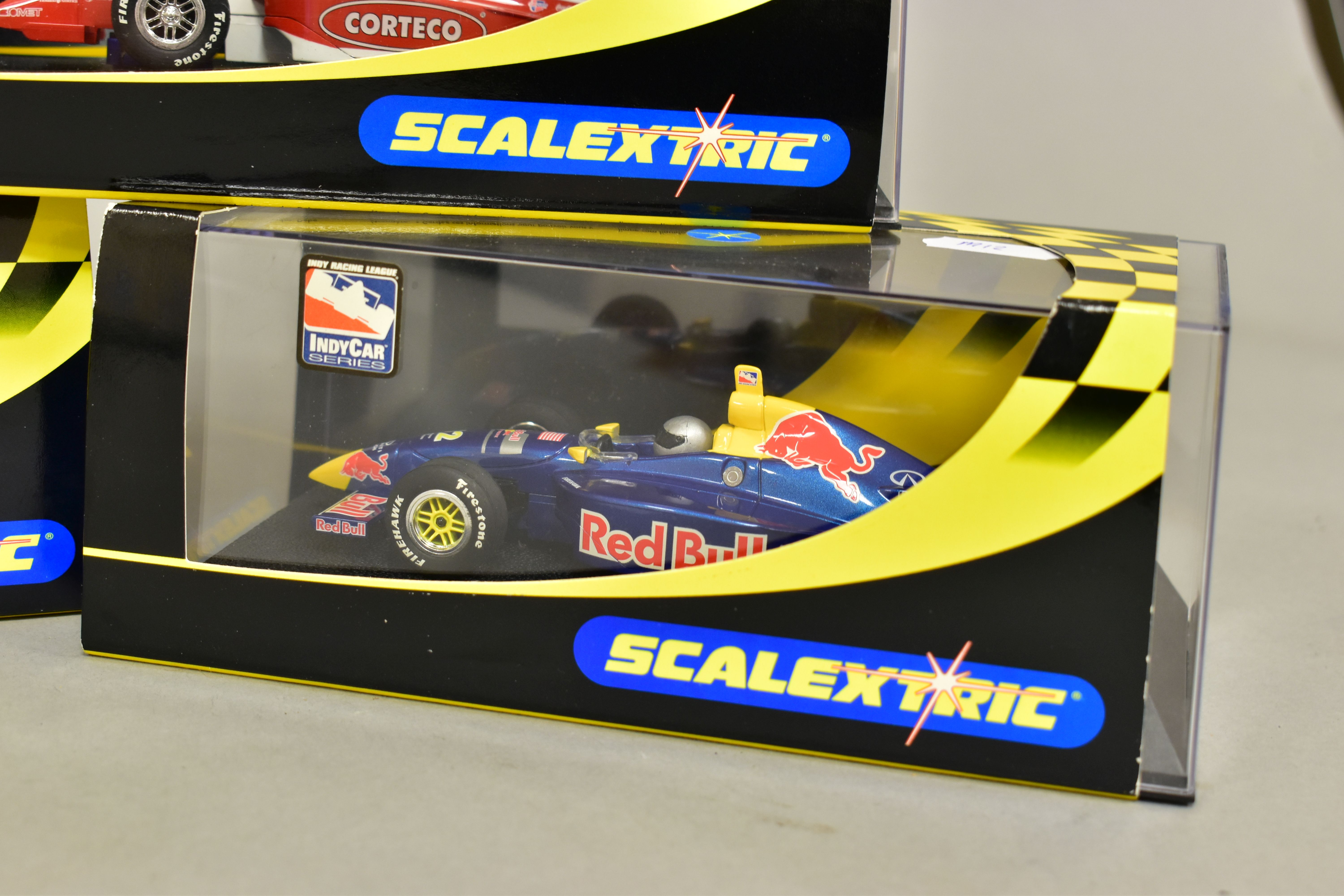 FIVE BOXED SCALEXTRIC DALLARA INDY RACING CARS, assorted liveries, Red Bull No.52 (C2394), - Image 6 of 6