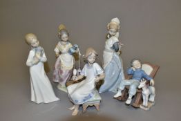 THREE LLADRO FIGURES OF CHILDREN AND TWO OTHER SIMILAR FIGURES, comprising Making Paella 5254, All