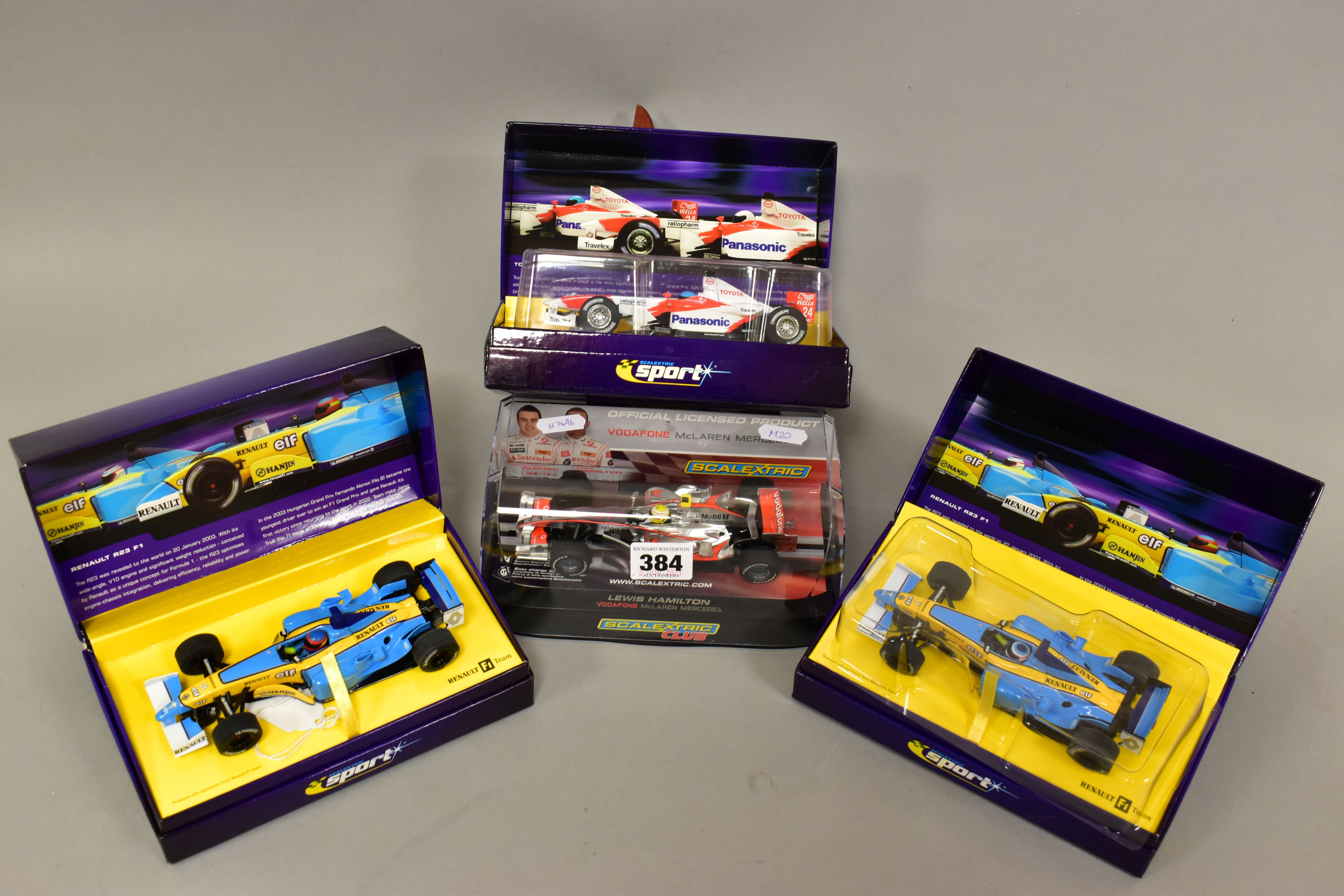 FOUR BOXED SCALEXTRIC F1 RACING CAR MODELS, Scalextric Sport Limited Edition Renault R23 F1 Jarno