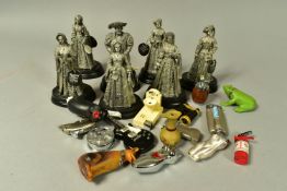 HENRY 8TH AND HIS 6 WIVES RESIN FIGURES BY REGENCY FINE ARTS, with novelty modern cigarette lighters