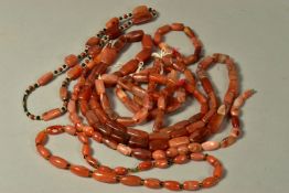 FOUR AGATE BEAD NECKLACES AND SIX AGATE BEAD BRACELETS, the necklaces with mainly oval, barrel and