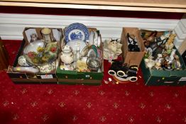 THREE BOXES AND LOOSE CERAMICS, GLASS, AND MISCELANEOUS ITEMS, including three Royal Worcester