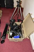 A PELI 1650 ABS CASE CONTAINING A QUANTITY OF PHOTOGRAPHIC LIGHTING ADAPTERS, extension bars,