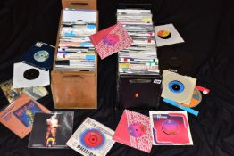 TWO WOODEN TRAYS CONTAINING APPROX THREE HUNDRED 7in SINGLES artist include Elton John, Carly Simon,