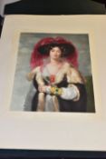 A MEZZOTINT OF LADY PEEL, unframed proof of a coloured Mezzotint of Lady Peel after Lawrence (51cm x