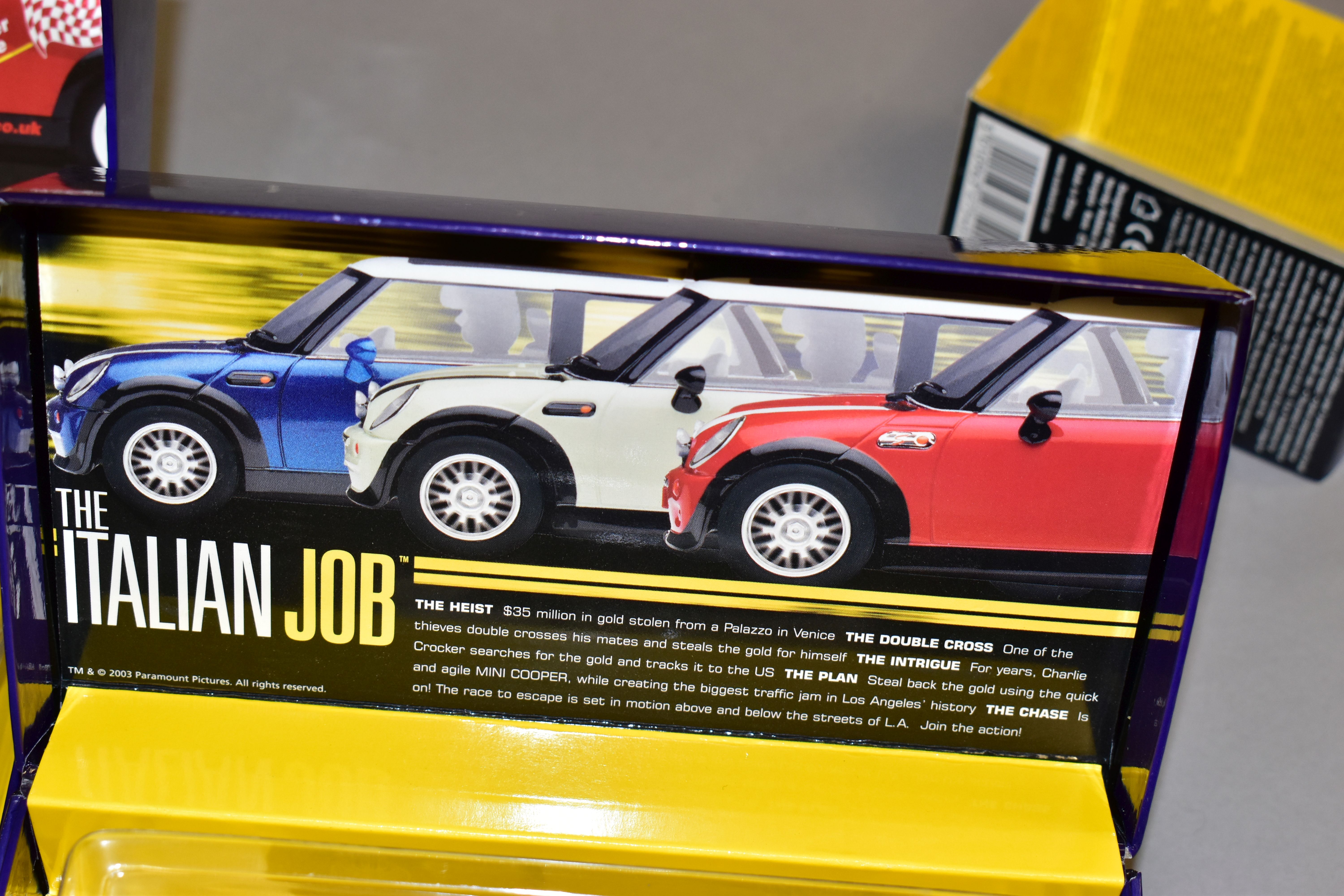 THREE BOXED SCALEXTRIC SPORT LIMITED EDITION THE ITALIAN JOB MINI COOPER S CARS, red (C2538A), white - Image 2 of 8