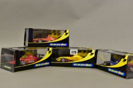 FOUR BOXED SCALEXTRIC DALLARA INDY RACING CARS, assorted liveries Coca Cola No.7 (C2515), Mobil 1