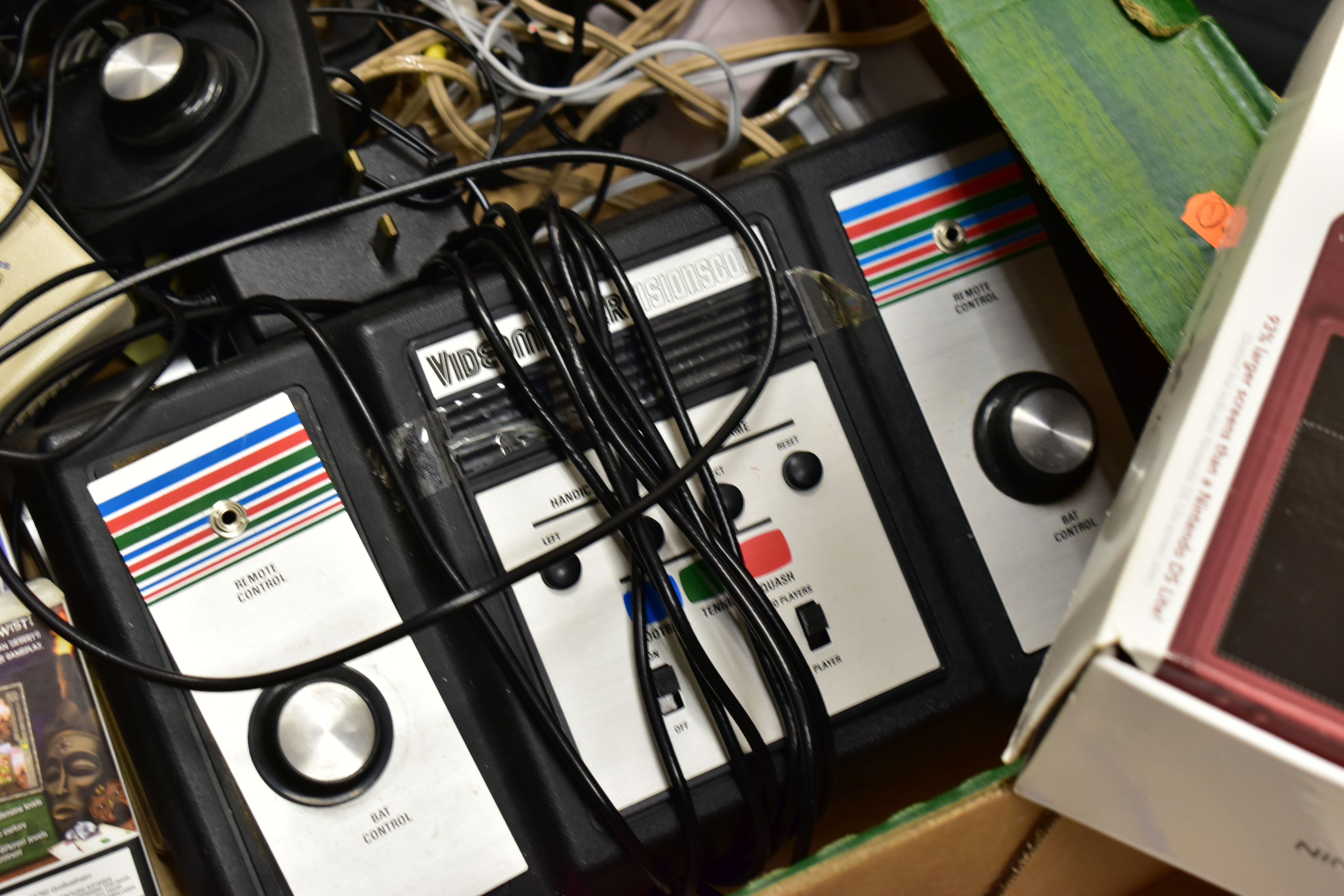 TWO TRAYS CONTAINING GAMING EQUIPMENT including an Atari 520STFM Personal Computer with power cable, - Image 4 of 5