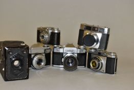 SIX ZEISS IKON FILM CAMERAS comprising of a Tenax 1, a Contaflex 2, a Contaflex Beta, a Contessa