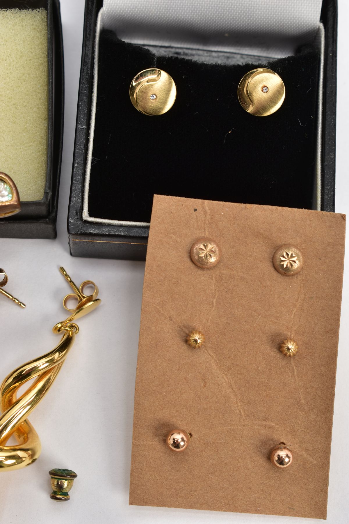 TEN PAIRS OF EARRINGS, to include a pair of circular stud earrings each set with a single cut - Image 2 of 4
