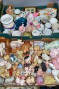TWO BOXES OF PIG ORNAMENTS, MUGS, PIGGY BANKS ETC, to include more than ninety items, glass,
