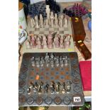 A GROUP OF GAMES AND TOYS, CHESS SETS, DARTS, DOMINOES AND DICE, comprising four chess boards