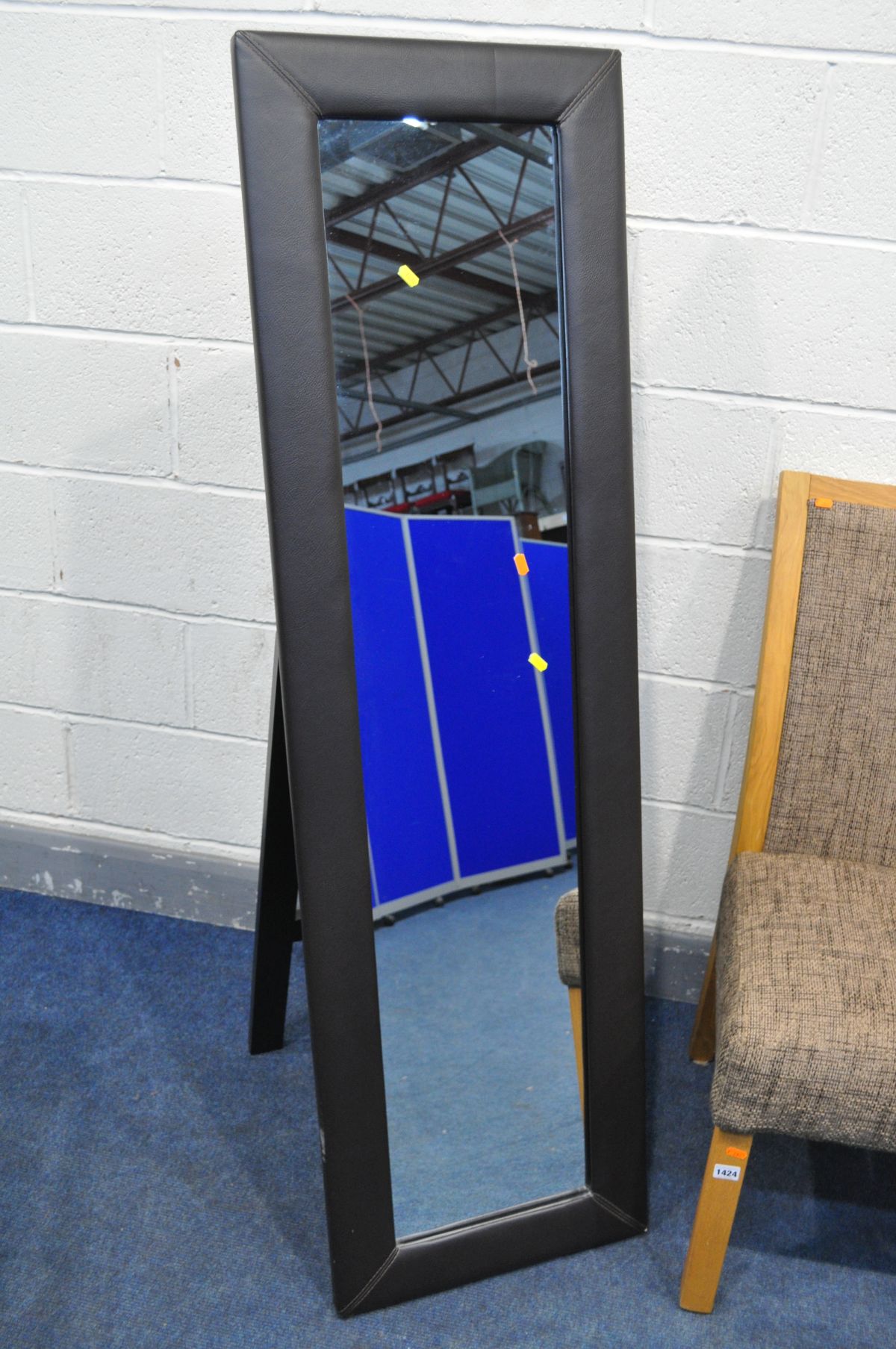 A PAIR OF LIGHT OAK DINING CHAIRS, and a brown leatherette rectangular floor mirror (3) - Image 3 of 3