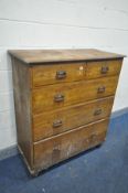 A 19TH CENTURY SCUMBLED PINE CHEST OF TWO OVER THREE LONG GRADUATED DRAWERS, with later Art