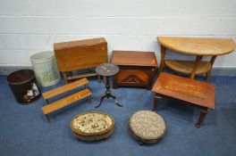 A SELECTION OF OCCASIONAL FURNITURE, to include an Edwardian mahogany Sutherland table, a pine