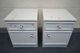 A PAIR OF WHITE BEDSIDE CABINETS