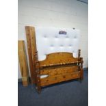 A SOLID PINE 5FT BEDSTEAD with side rails, slats and bolts, along with a silent night micrapocket