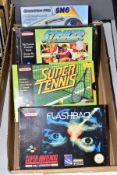 THREE BOXED SUPER NINTENDO GAMES, Flashback, Super Tennis and Striker, not tested, all with
