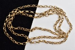 A 9CT GOLD BELCHER LINK CHAIN NECKLACE, with spring release clasp, 9ct hallmark, length 620mm,