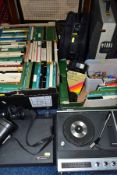 TWO BOXES AND LOOSE TECHNOLOGY, ETC, including boxed 1 mil 1/4 inch acetate recording tape, a