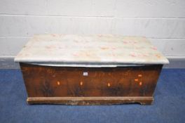 A 19TH CENTURY SCUMBLED PINE BLANKET CHEST, with twin iron drop handles, width 111cm x depth 50cm