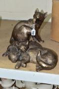 TWO FRITH SCULPTURES OF CATS, comprising Cat scratching, approximate height 21cm and a pair of