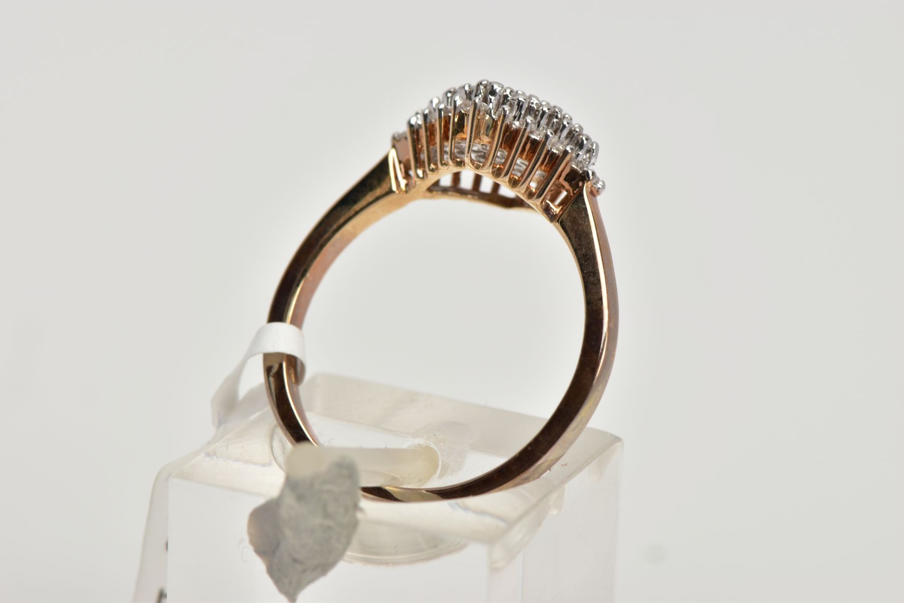 A 9CT GOLD DIAMOND CLUSTER RING, the cluster of a lozenge shape, set with single cut diamonds, - Image 3 of 4